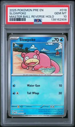 2025 POKEMON PRISMATIC EVOLUTIONS MASTER BALL REVERSE HOLO #018 SLOWPOKE PSA 10 - Image 1