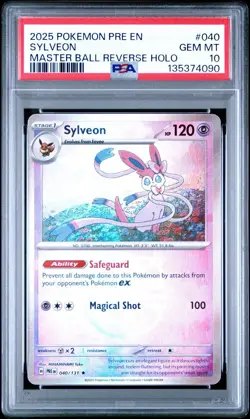 2025 POKEMON PRE EN-PRISMATIC EVOLUTIONS MASTER BALL REVERSE HOLO SYLVEON PSA 10 - Image 1