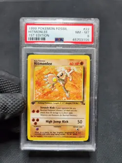 1999 Pokemon 1st Edition Fossil Hitmonlee Non Holo Rare #22 PSA 8 NM-MT - Image 1