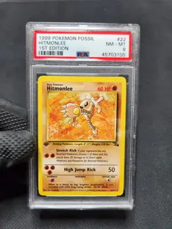 1999 Pokemon 1st Edition Fossil Hitmonlee Non Holo Rare #22 PSA 8 NM-MT - Image 2