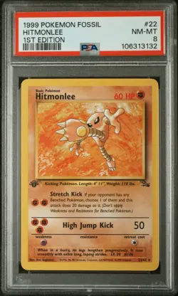 1999 Pokemon Fossil Hitmonlee 1st Edition #22/62 PSA 8 Near Mint - Image 1