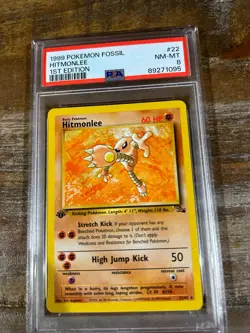 Pokemon 1999 Fossil HITMONLEE 1st Edition #22 PSA 8 RARE - Image 1