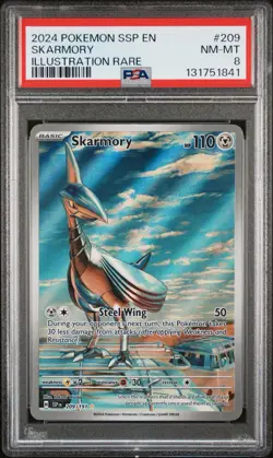 2024 POKEMON SSP EN-SURGING SPARKS ILLUSTRATION RARE #209 SKARMORY PSA 8 - Image 1