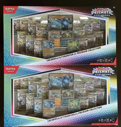 LOT OF 2 Pokemon Prismatic Evolutions Lucario & Tyranitar ex Premium Collection - Image 1