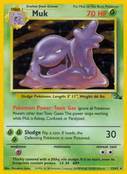 Muk - 13/62 - Pokemon Fossil Unlimited Holo Rare Card WOTC NM - Image 1