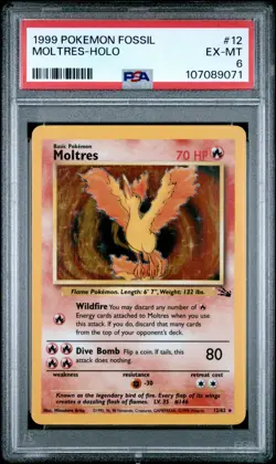 1999 POKEMON FOSSIL #12 MOLTRES HOLO PSA 6 EX-MT - Image 1
