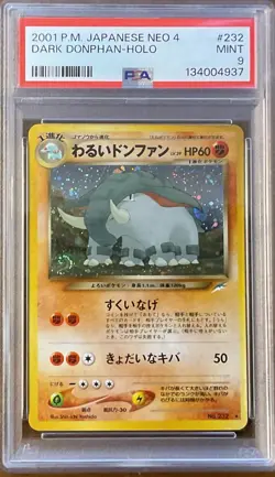 2001 POKEMON JPN NEO 4 #232 DARK DONPHAN-HOLO PSA 9 - Image 1