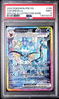 2025 POKEMON PRE EN-PRISMATIC EVOLUTIONS #149 VAPOREON EX PSA 9 - Image 1