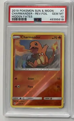Pokemon TCG Charmander 7/68 Rev. Holo Foil PSA 10 Gem Mint, Hidden Fates - Image 1