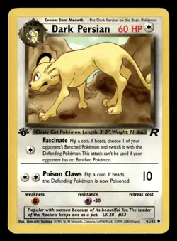 Dark Persian Uncommon 1st Edition Team Rocket 42/82 MP Pokemon TCG - Image 1