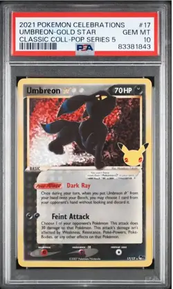 2021 POKEMON SWORD & SHIELD CLASSIC CELEBRATIONS #17/17 UMBREON GOLD STAR PSA 10 - Image 1