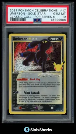 2021 POKEMON SWORD & SHIELD CLASSIC CELEBRATIONS #17/17 UMBREON GOLD STAR PSA 10 - Image 1