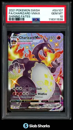 2021 POKEMON SWSH SHINING FATES #SV107/SV122 CHARIZARD VMAX FULL ART PSA 10 - Image 1