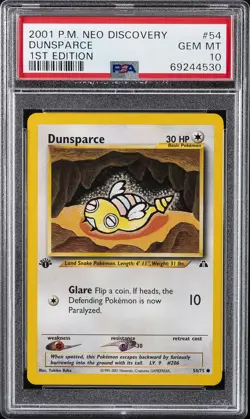 2001 POKEMON NEO DISCOVERY 1ST ED #54 DUNSPARCE PSA 10 - Image 1