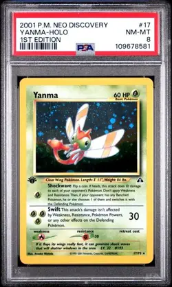 Yanma 2001 Pokemon Neo Discovery 1st Edition Holo #17 PSA 8 NM-MT - Image 1