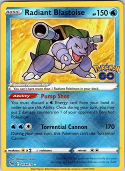 Radiant Blastoise 018/078 Pokemon GO Pokemon TCG LP Reverse Holo - Image 1