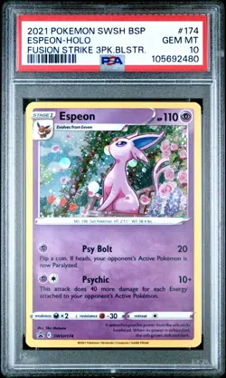 Pokemon Espeon Fusion Strike 3 Pk. Blister Black Star Holo Promo SWSH174 PSA 10 - Image 1