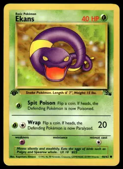 Pokemon TCG Fossil 1st Edition #46/62 Ekans LP - Image 1