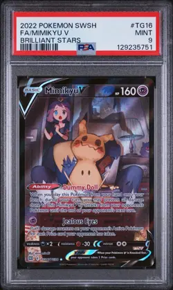 2022 POKEMON SWORD & SHIELD BRILLIANT STARS #TG16 FULL ART/MIMIKYU V PSA 9 - Image 1
