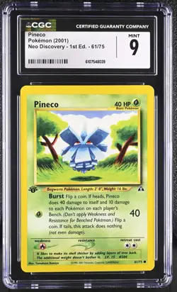 CGC MINT 9 Pokemon Pineco 61/75 2001 Neo Discovery 1st Edition - Image 1