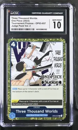 Three Thousand Worlds One Piece 2023 Tournament Promo Judge OP03-057 CGC 10 GEM - Image 1