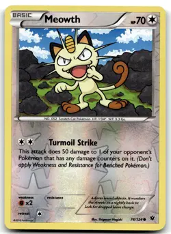 Meowth 74/124 XY - Fates Collide Common Reverse Holo Pokemon TCG LP - Image 1