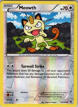 Meowth 74/124 Common - Pokemon TCG XY: Fates Collide - Reverse Holo (NM) - Image 1