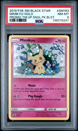 PSA 8 Mimikyu Holo #SM163 2019 Pokemon Sun & Moon Black Star Promo 136078297 - Image 1