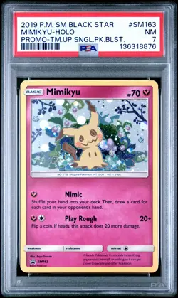 PSA 7 Mimikyu Holo #SM163 2019 Pokemon Sun & Moon Black Star Promo 136318876 - Image 1