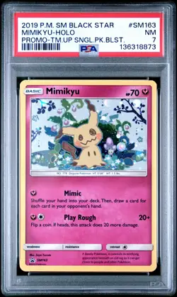 PSA 7 Mimikyu Holo #SM163 2019 Pokemon Sun & Moon Black Star Promo 136318873 - Image 1