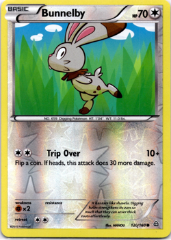 Pokemon TCG Bunnelby 120/160 XY Primal Clash Reverse Holo Rare Lightly Played - Image 1