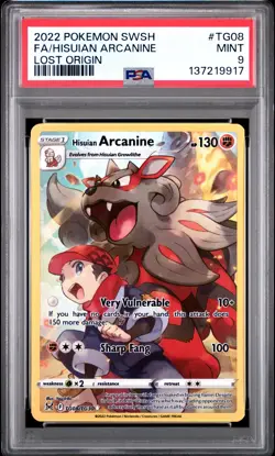 2022 POKEMON SWORD & SHIELD LOST ORIGIN #TG08 FULL ART/HISUIAN ARCANINE PSA 9 - Image 1