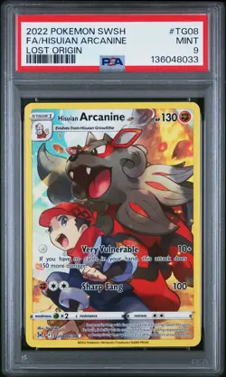 2022 POKEMON SWORD & SHIELD LOST ORIGIN #TG08 FULL ART/HISUIAN ARCANINE PSA 9 - Image 1