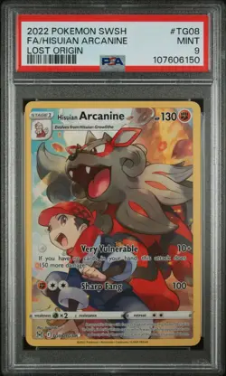 2022 POKEMON SWORD & SHIELD LOST ORIGIN #TG08 FULL ART/HISUIAN ARCANINE PSA 9 - Image 1
