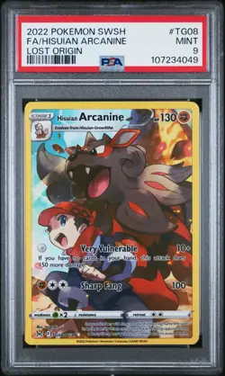 2022 POKEMON SWORD & SHIELD LOST ORIGIN #TG08 FULL ART/HISUIAN ARCANINE PSA 9 - Image 1
