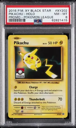 2016 POKEMON XY BLACK STAR PROMO POKEMON LEAGUE #XY202 PIKACHU-HOLO PSA 8 - Image 1