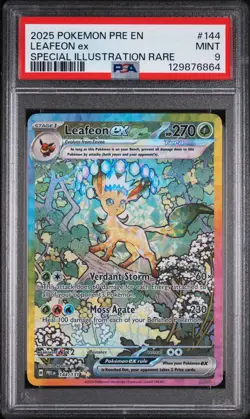 2025 POKEMON PRE EN-PRISMATIC EVOLUTIONS ILLUSTRATION RARE #144 LEAFEON EX PSA 9 - Image 1