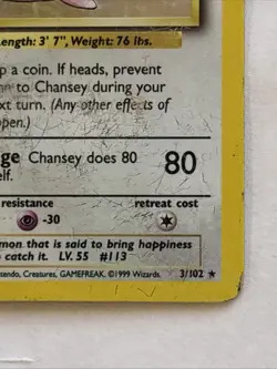 Chansey 003/102 Base Set Holo Pokemon TCG Hp/dmg - Image 4