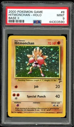 2000 Pokemon Base Set 2 #8 Hitmonchan Rare Holo PSA 9 Mint - Image 1