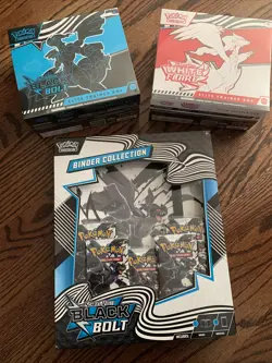Non PC Pokemon Black Bolt & White Flare ETBs & Black Bolt Binder Collection New - Image 1
