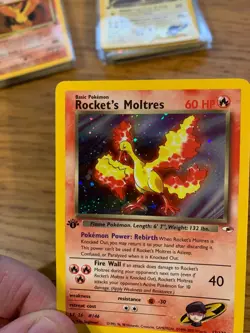 NM! 1st Edition Rocket's Moltres (12/132) Gym Heroes Holo Pokemon Card! - Image 3
