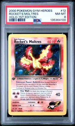 2000 POKEMON GYM HEROES HOLO-1ST EDITION #12 ROCKET'S MOLTRES PSA 8 - Image 1