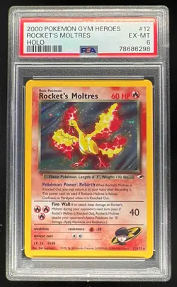2000 Pokemon Gym Heroes #12/132 Rocket's Moltres Holo PSA 6 - Image 1