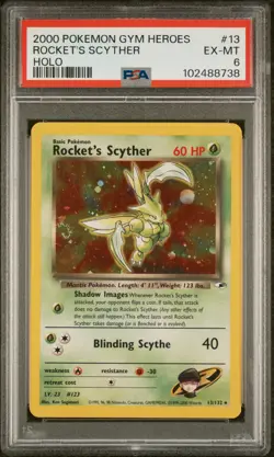 2000 POKEMON GYM HEROES #13 ROCKET'S SCYTHER HOLO W/ SWIRL PSA 6 EX-MT - Image 1