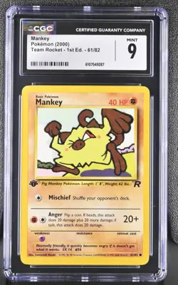 CGC MINT 9 Pokemon Mankey 61/82 2000 Team Rocket 1st Edition - Image 1