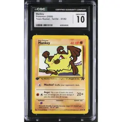 CGC 10 GEM MINT Mankey 1st Edition 61/82 Pokemon Team Rocket Non Holo (PSA) - Image 1