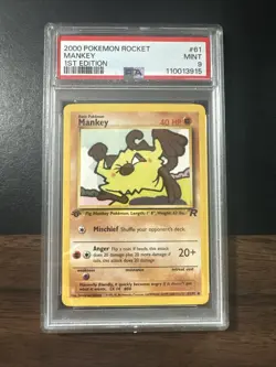 Graded PSA 9 MANKEY #61 2000 Pokemon Rocket 1ST EDITION MINT - Image 1