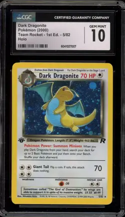 Pokemon Dark Dragonite Team Rocket 1st Edition Holo Rare #5 CGC 10 Gem Mint - Image 1