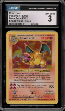 Pokemon Charizard Base Set Shadowless Holo Rare #4 CGC 3 - Image 1