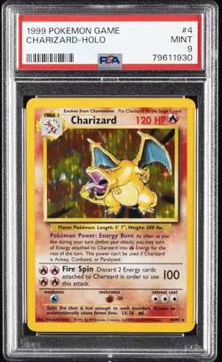 1999 POKEMON BASE SET UNLIMITED #4 CHARIZARD-HOLO PSA 9 - Image 1